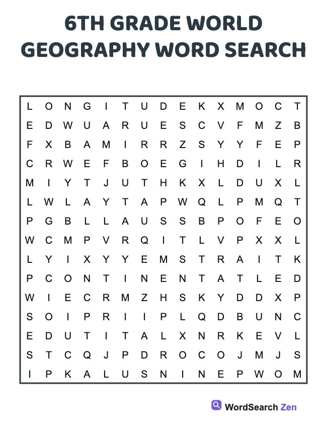 6th Grade World Geography Word Search