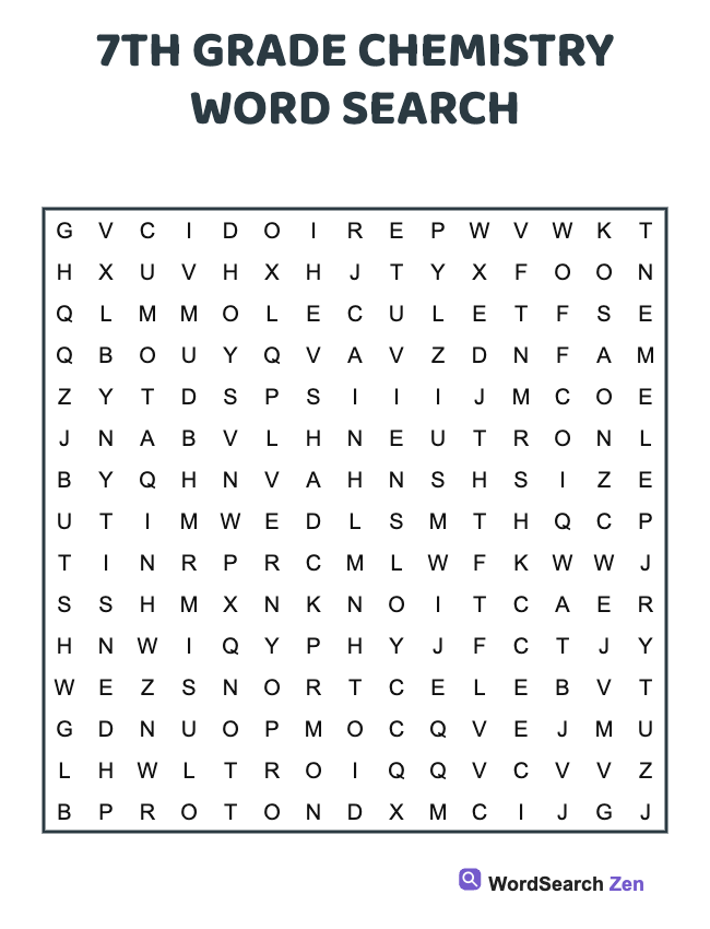 7th Grade Chemistry Word Search