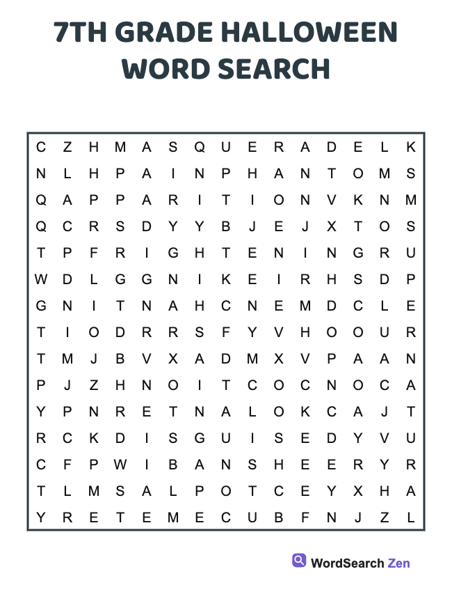 7th Grade Halloween Word Search