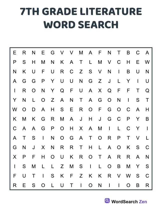 7th Grade Literature Word Search
