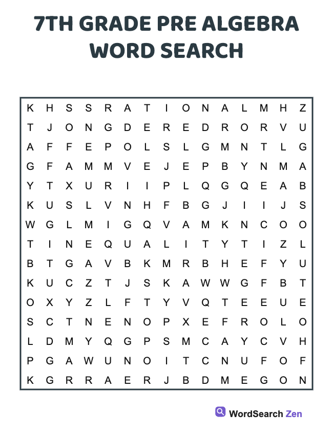 7th Grade Pre Algebra Word Search