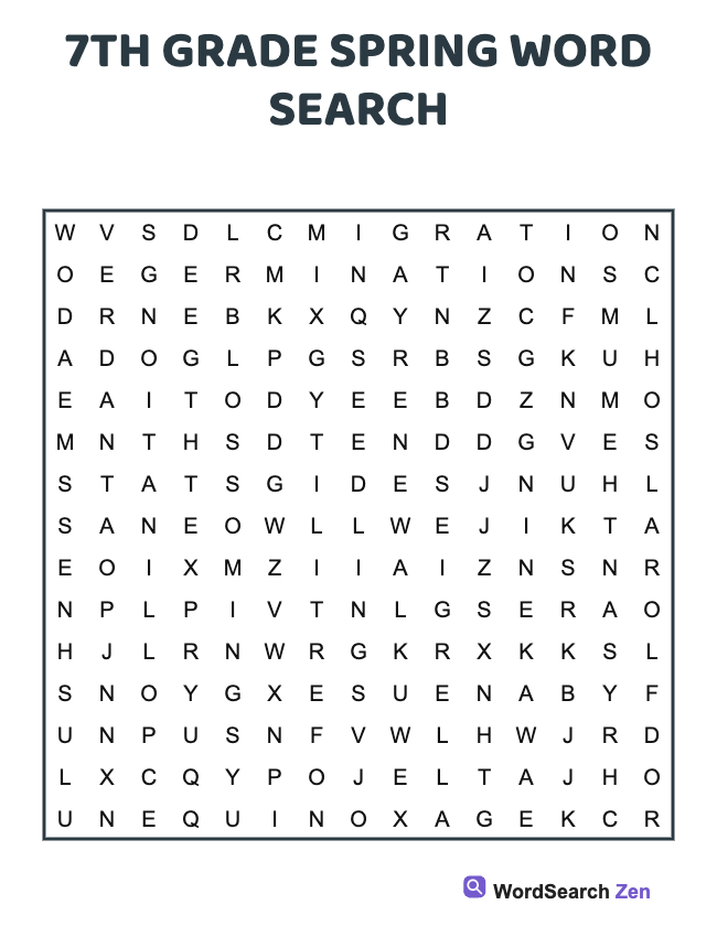7th Grade Spring Word Search