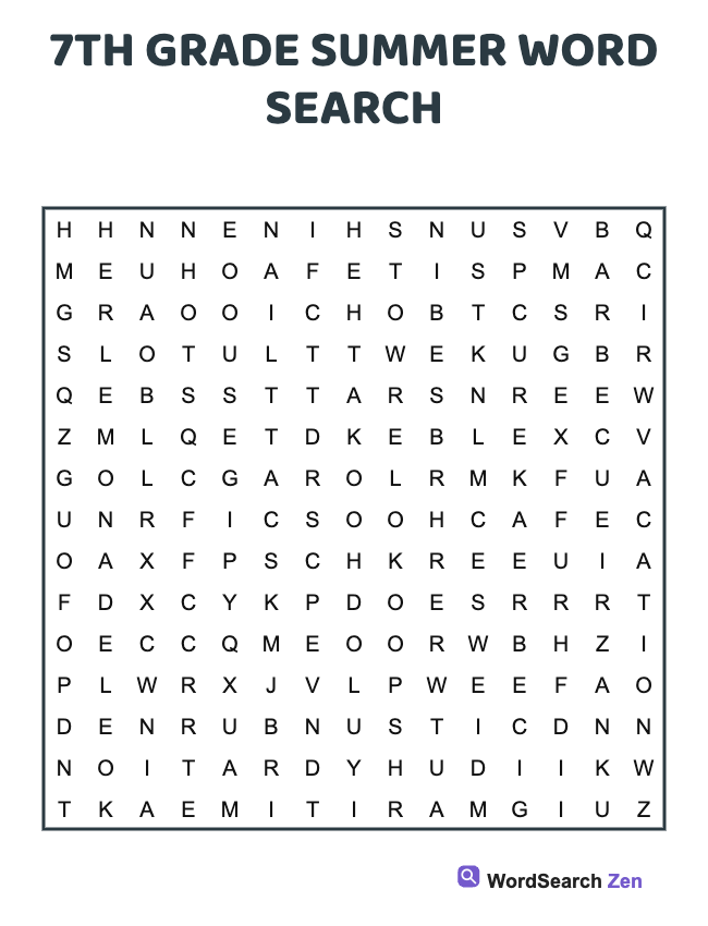 7th Grade Summer Word Search