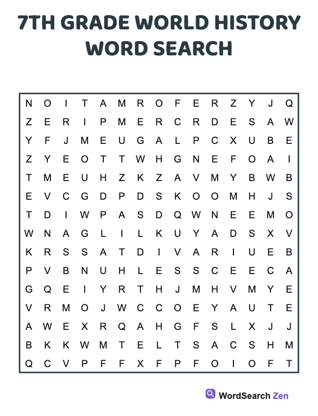 7th Grade World History Word Search