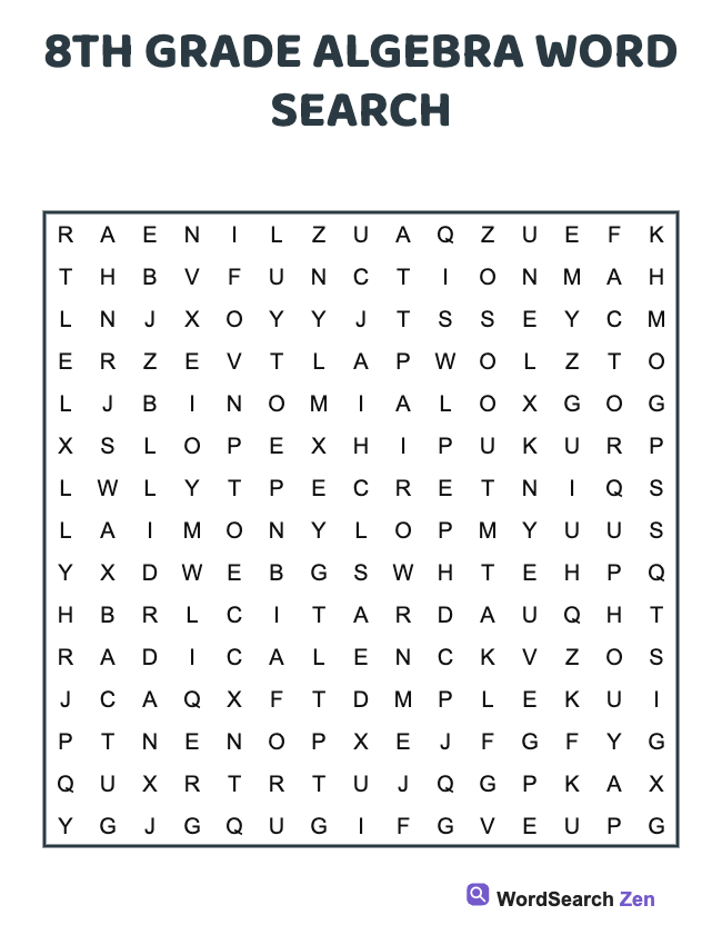 8th Grade Algebra Word Search