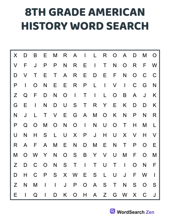 8th Grade American History Word Search