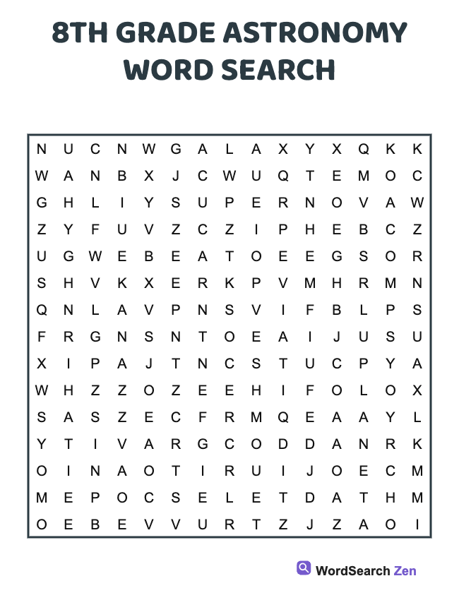 8th Grade Astronomy Word Search
