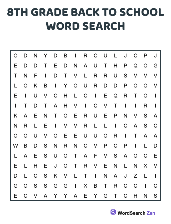 8th Grade Back To School Word Search