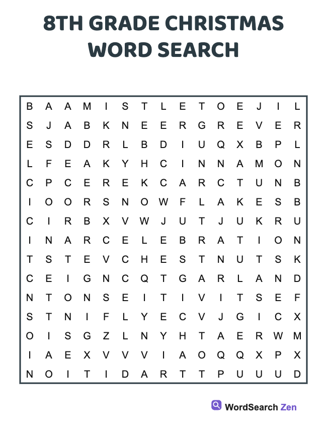 8th Grade Christmas Word Search