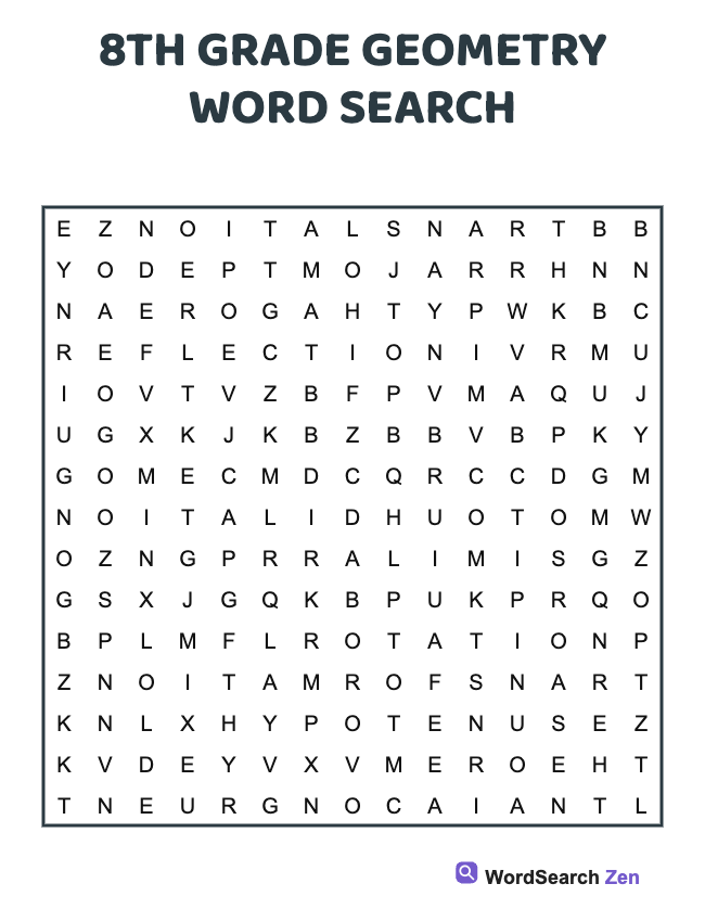 8th Grade Geometry Word Search