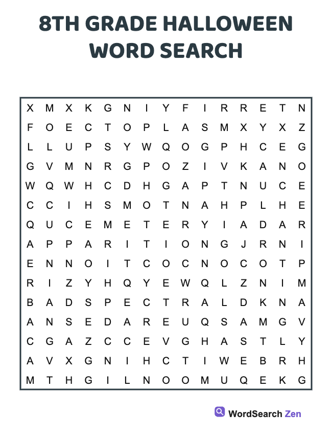 8th Grade Halloween Word Search