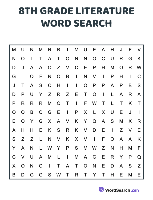 8th Grade Literature Word Search