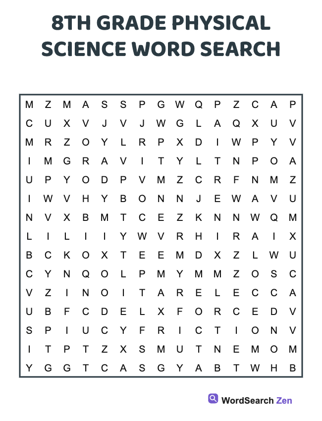 8th Grade Physical Science Word Search