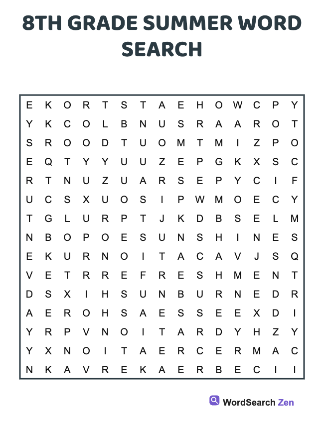 8th Grade Summer Word Search