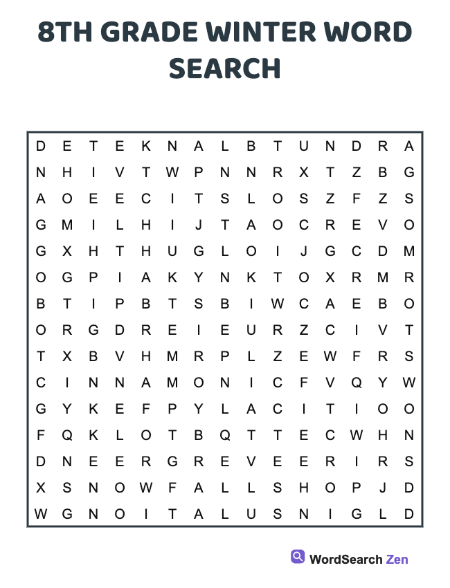 8th Grade Winter Word Search