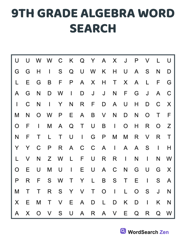 9th Grade Algebra Word Search