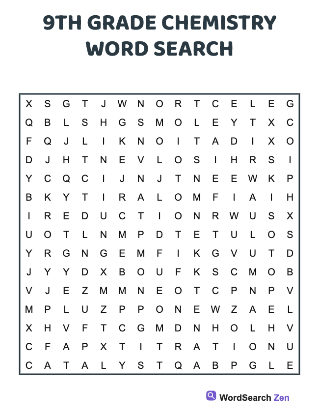 9th Grade Chemistry Word Search
