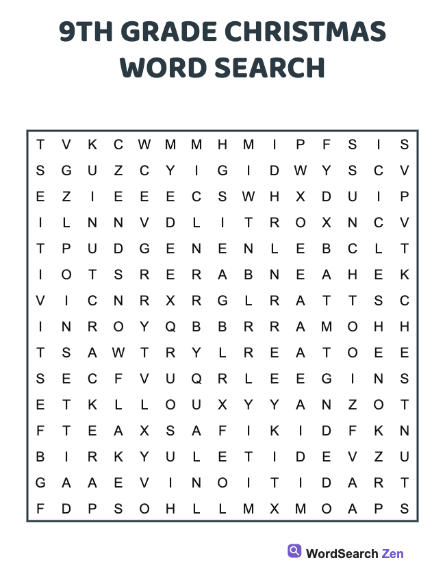 9th Grade Christmas Word Search