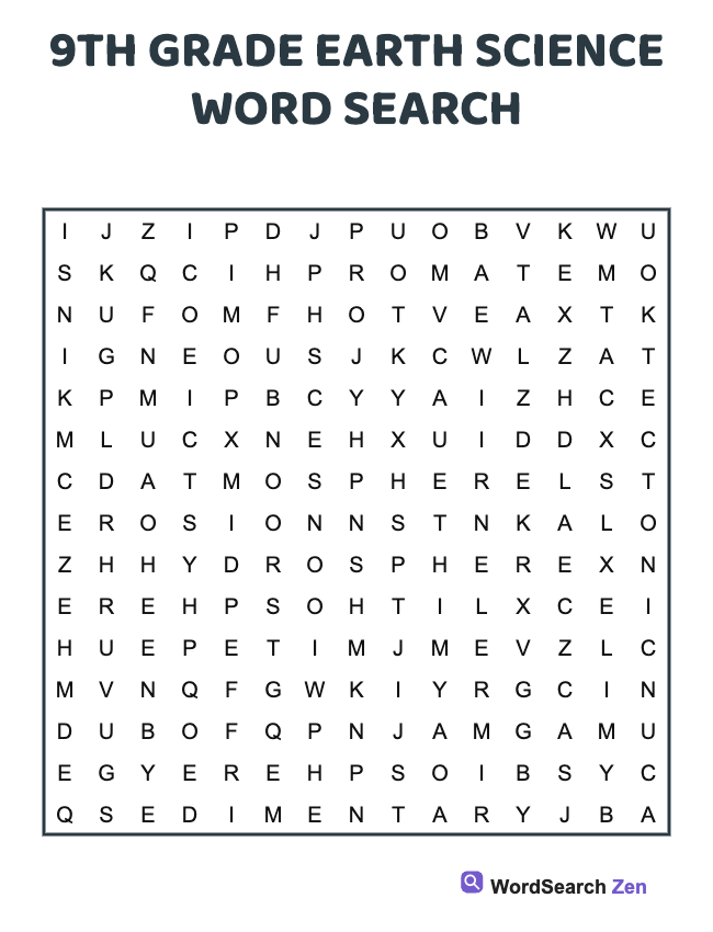 9th Grade Earth Science Word Search