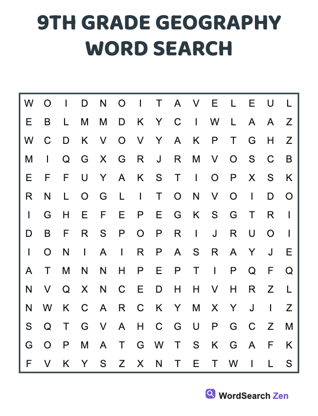 9th Grade Geography Word Search