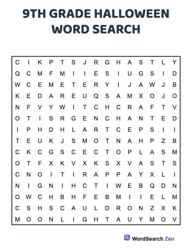 9th Grade Halloween Word Search