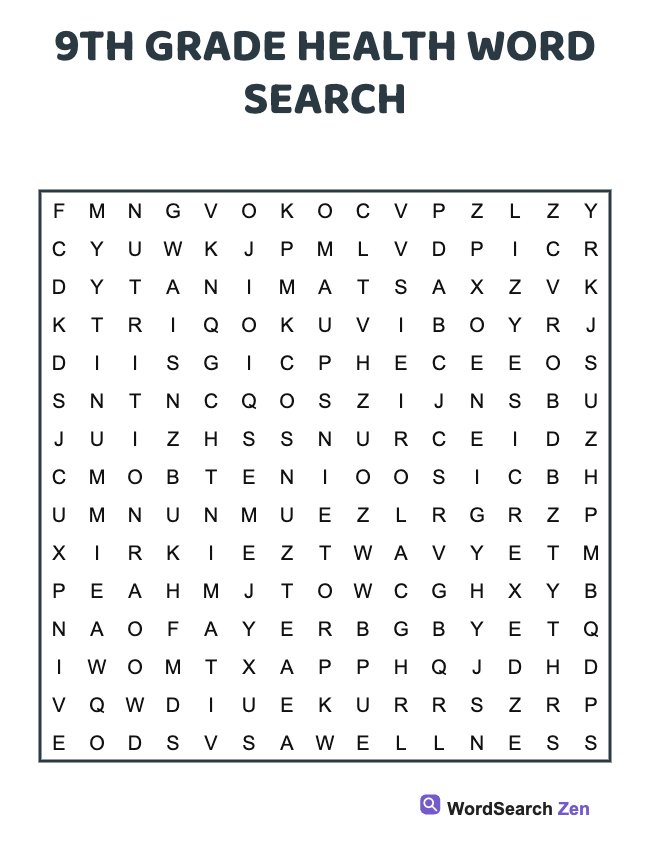 9th Grade Health Word Search
