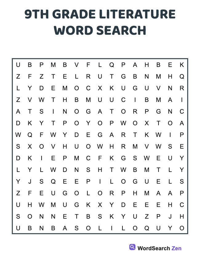 9th Grade Literature Word Search
