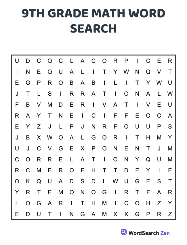 9th Grade Math Word Search