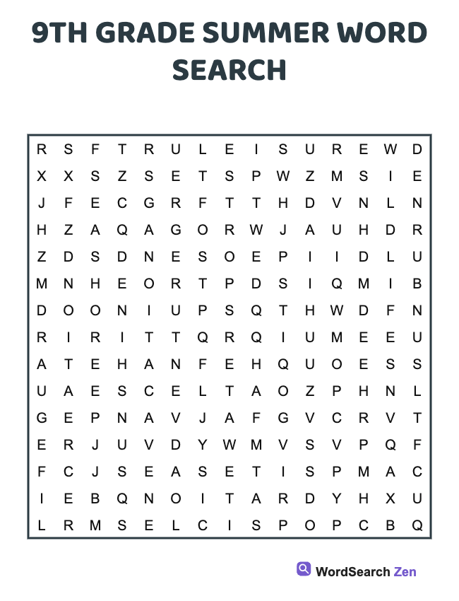 9th Grade Summer Word Search