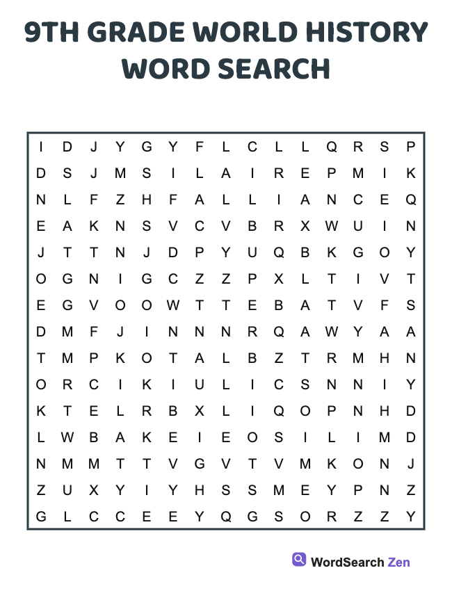 9th Grade World History Word Search