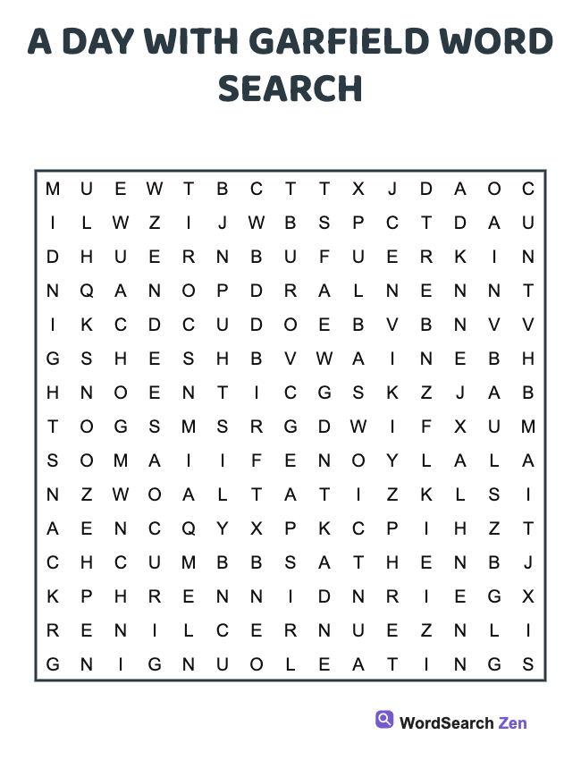 A Day With Garfield Word Search