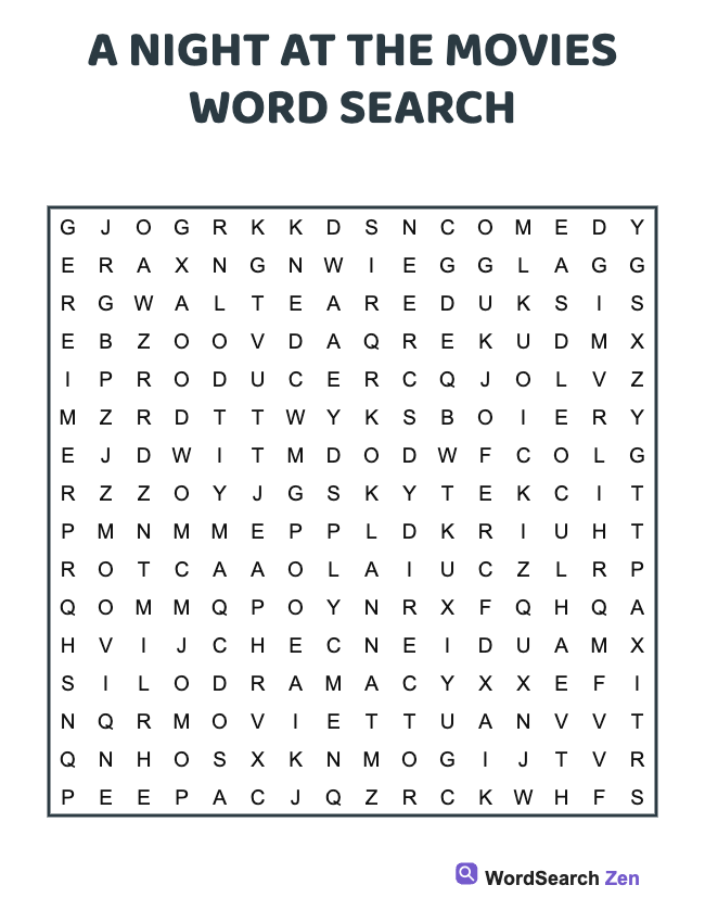 A Night At The Movies Word Search