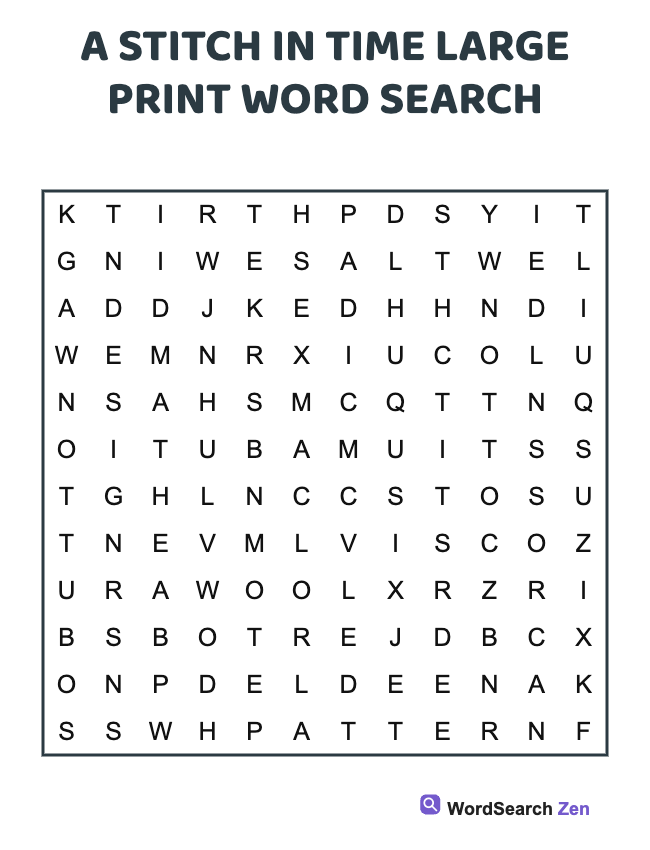 A Stitch In Time Large Print Word Search