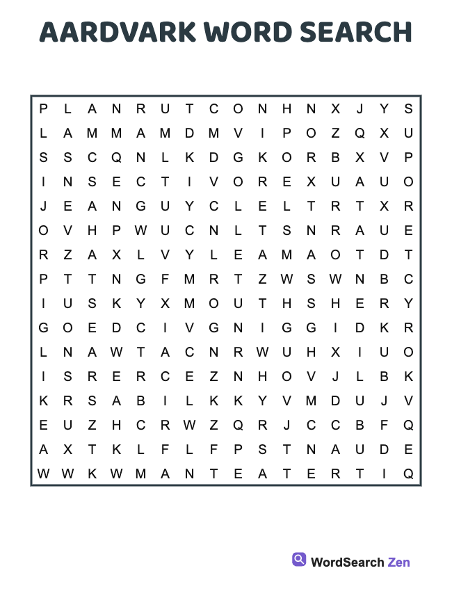 Aardvark Word Search