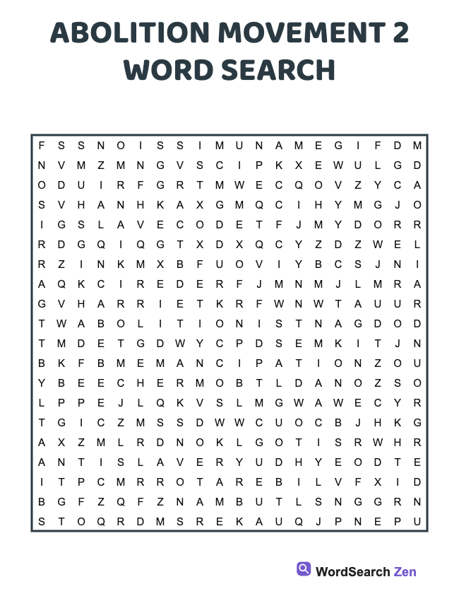 Abolition Movement 2 Word Search