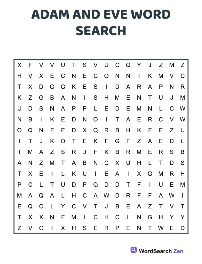 Adam And Eve Word Search