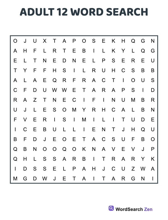 Adult 12 Word Search