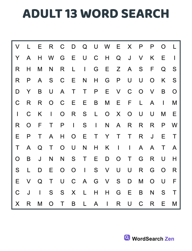 Adult 13 Word Search