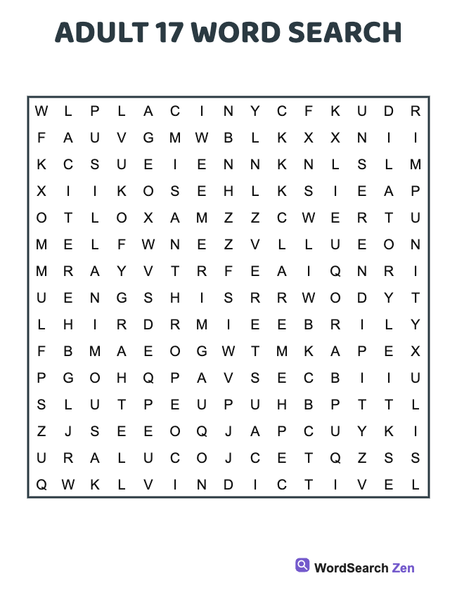 Adult 17 Word Search
