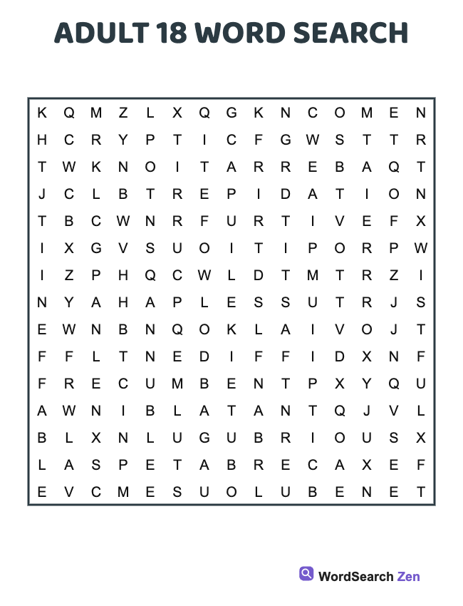 Adult 18 Word Search