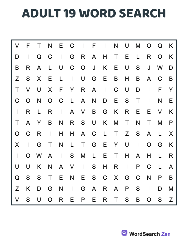 Adult 19 Word Search