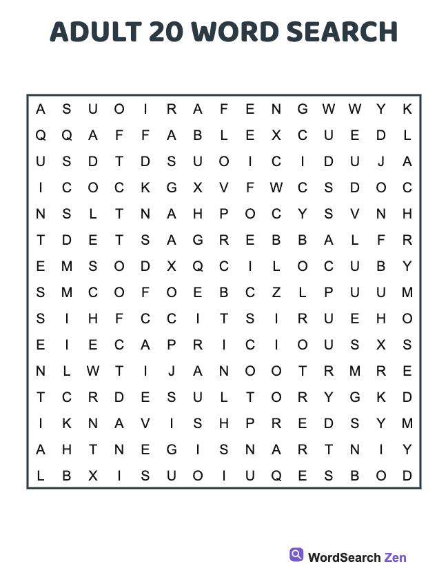 Adult 20 Word Search