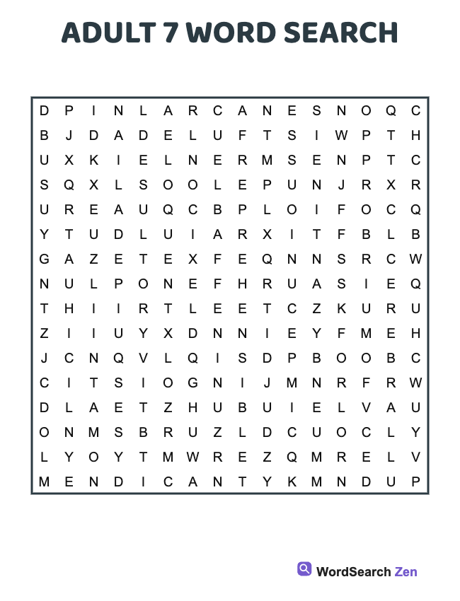 Adult 7 Word Search