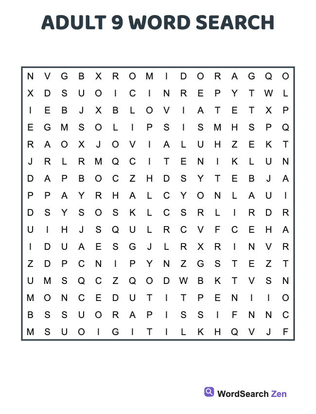 Adult 9 Word Search
