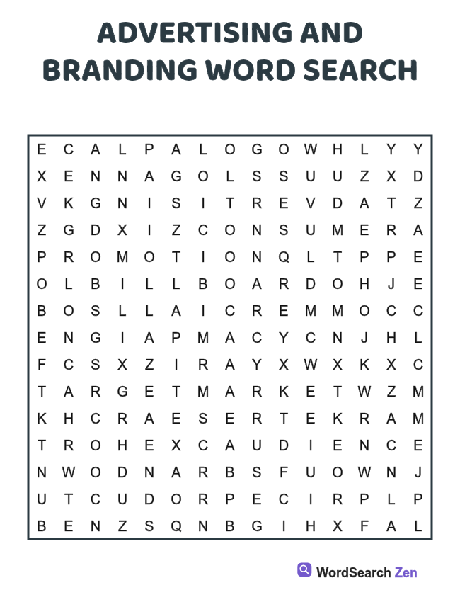 Advertising and Branding Word Search printable puzzle sheet