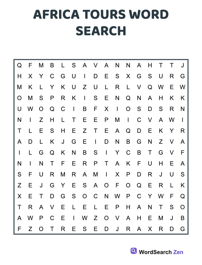 Africa Tours Word Search