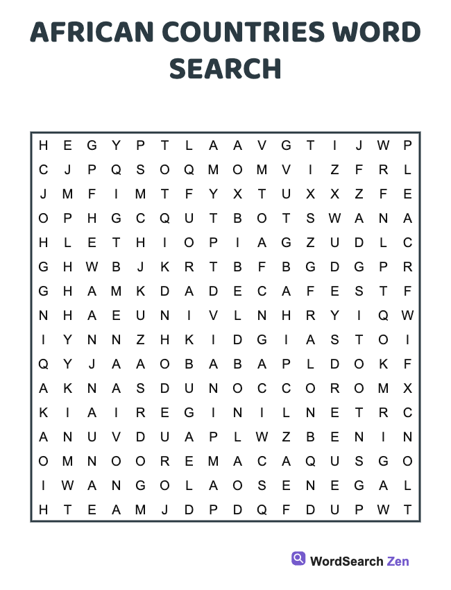 African Countries Word Search