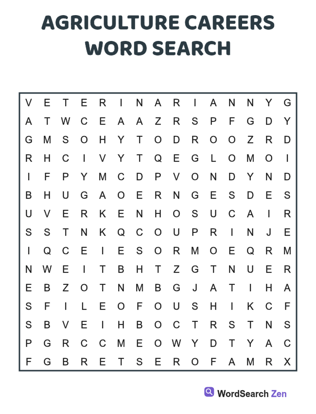 Agriculture Careers Word Search printable puzzle sheet