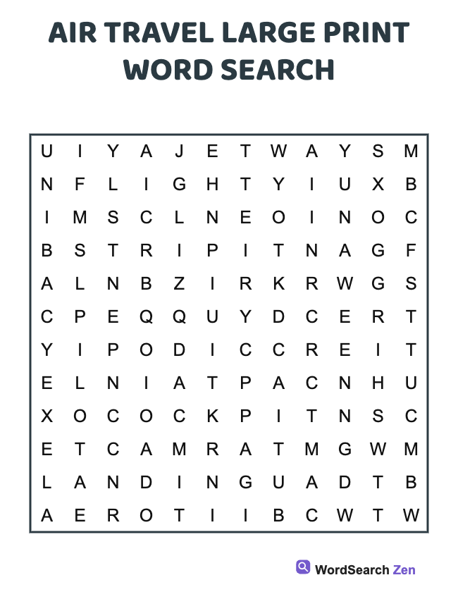 Air Travel Large Print Word Search