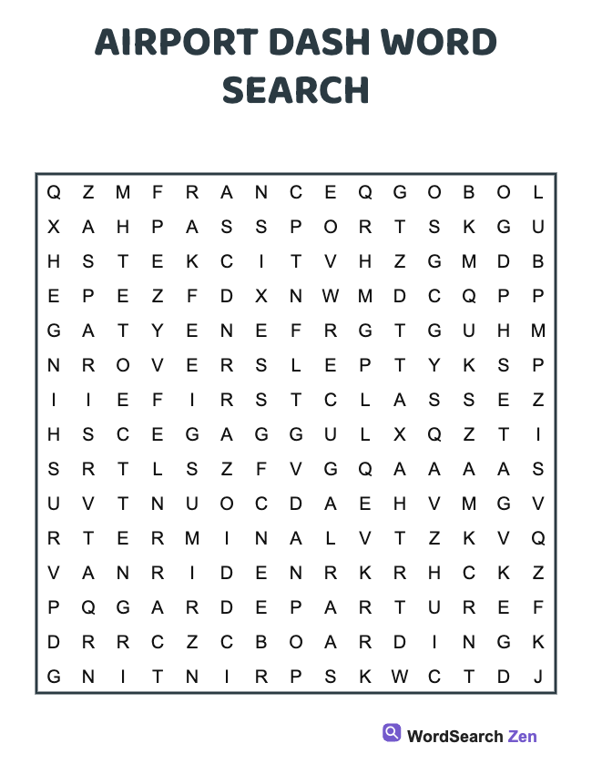 Airport Dash Word Search